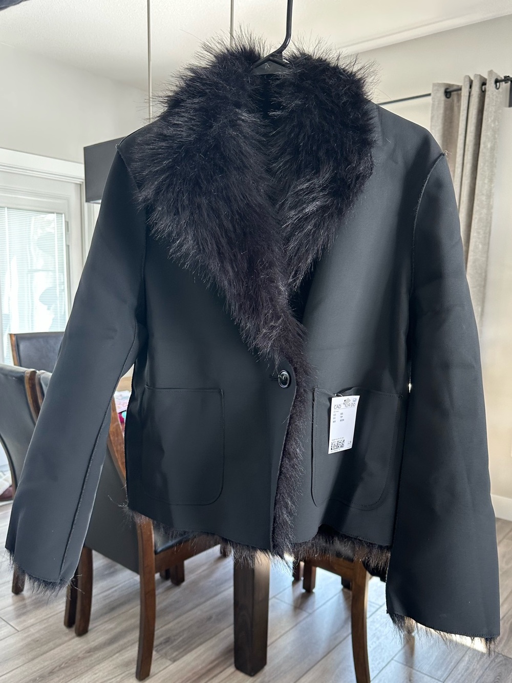Black Faux Fur-Trim Jacket - Women